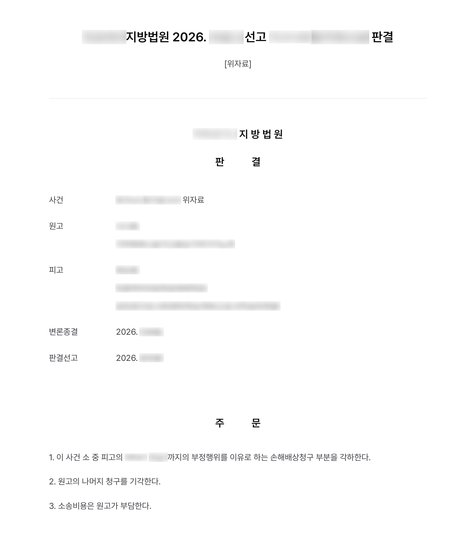 합의금을 지급하고 끝낸 상간 분쟁을 다시 소송으로 제기당한 사건, 부제소합의와 혼인관계 부존재로 각하·기각 결과 문서(개인정보 가림)